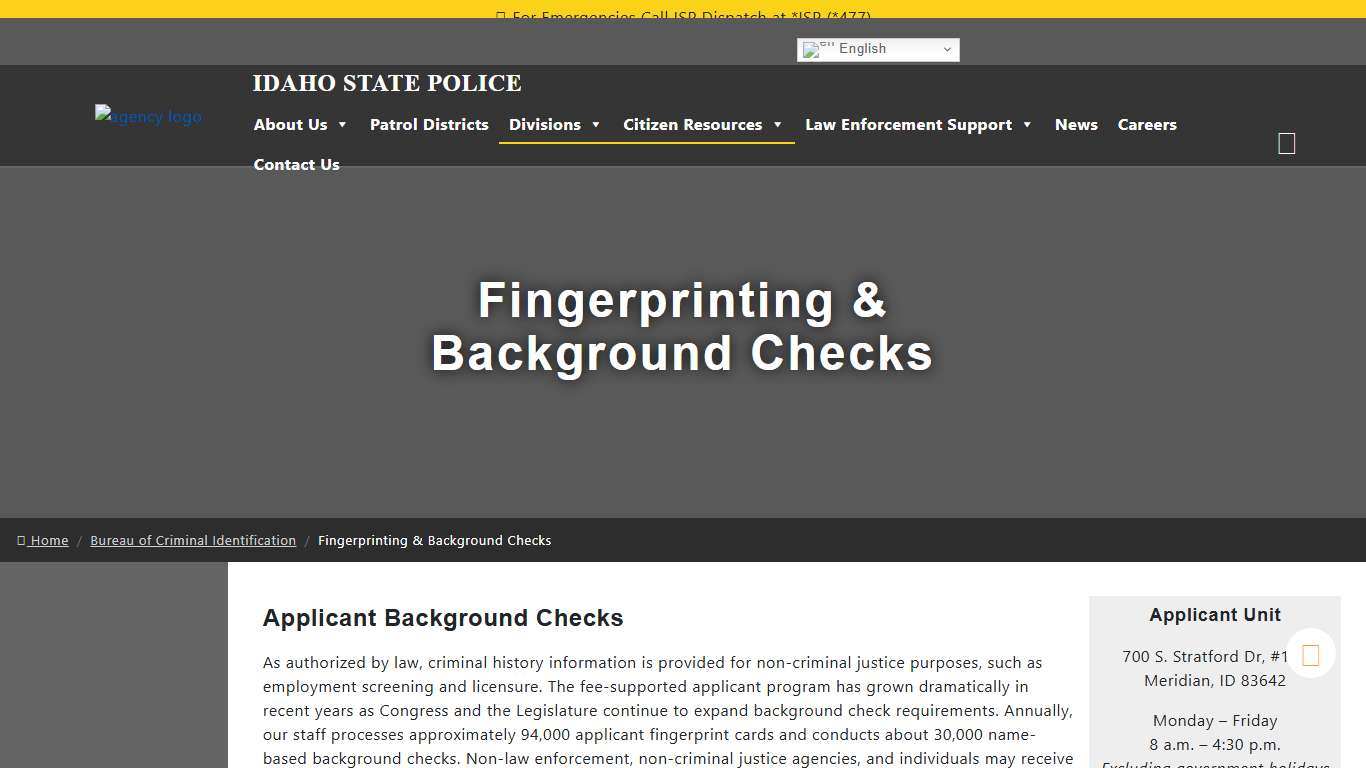 Fingerprinting & Background Checks | Idaho State Police