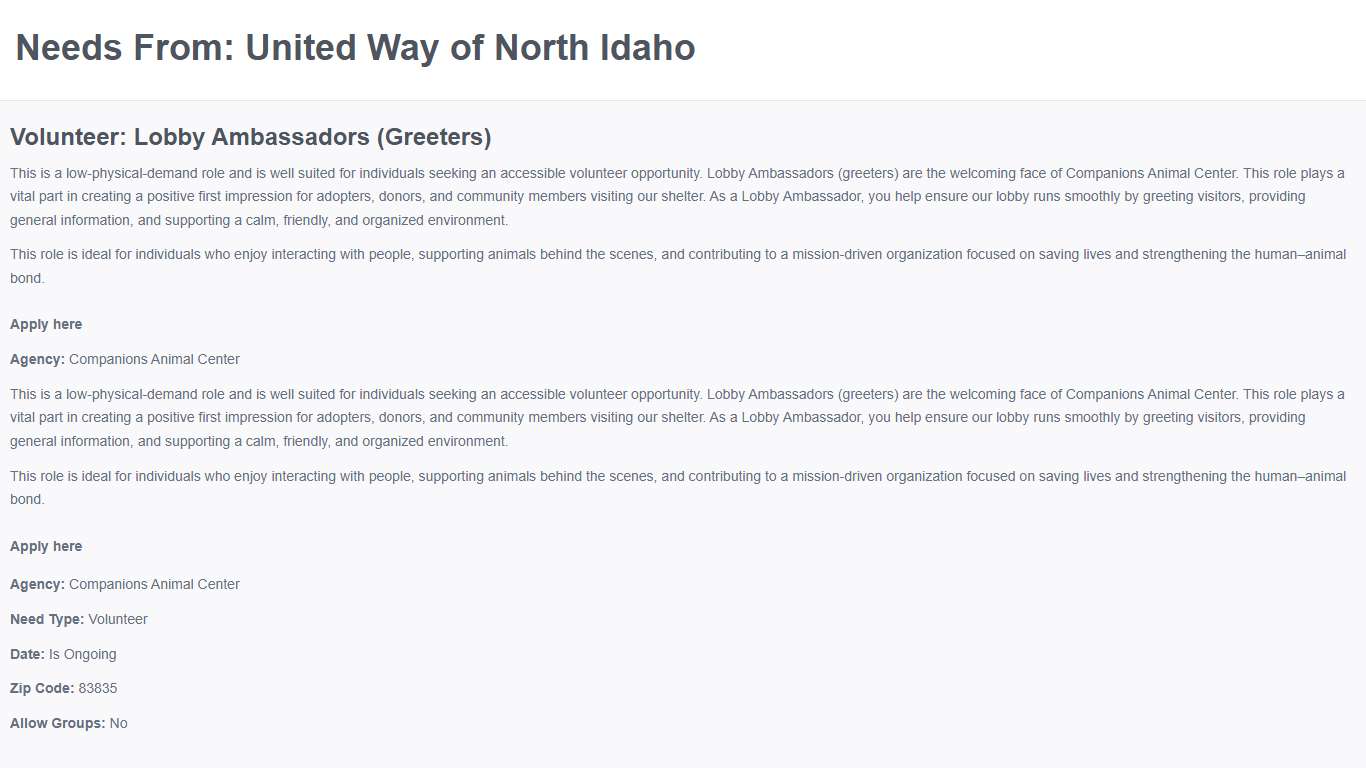 Needs | United Way of North Idaho