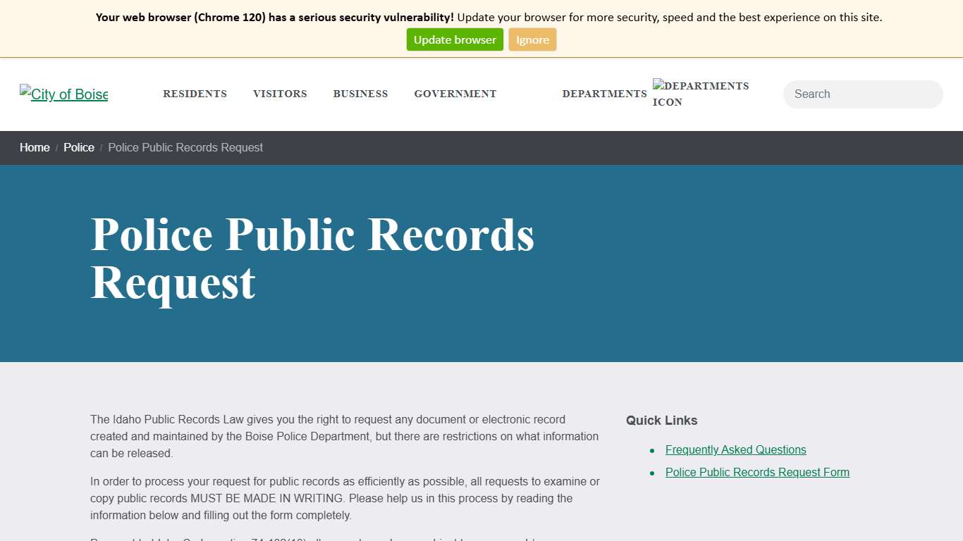 Police Public Records Request | City of Boise